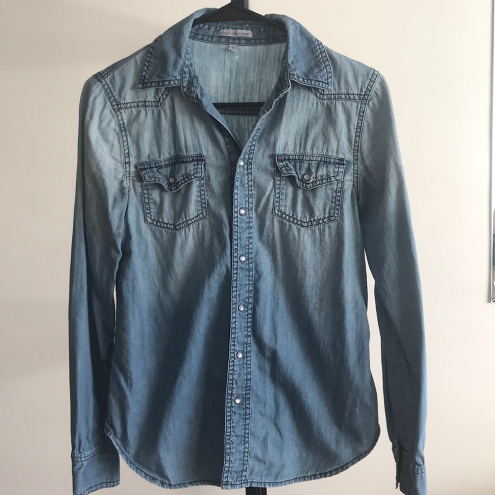 Blue denim button down shirt